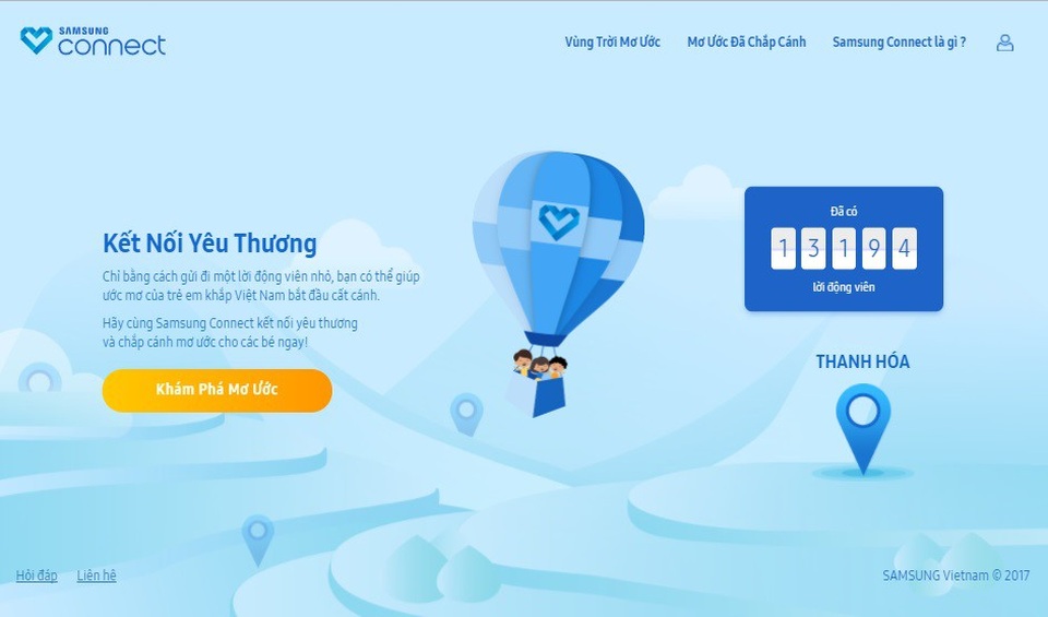 Hành trình trải nghiệm ước mơ ý nghĩa cho các em nhỏ - 6 Giao diện trang chủ của website www.samsungconnect.vn.