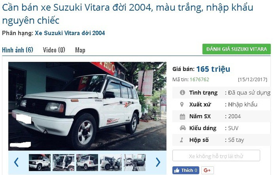 Với 170 triệu đồng, mua ô tô cũ chính hãng nào đi chơi Tết? - 7
Chiếc Suzuki Vitara Sports 2 cầu, xe màu trắng thời trang này đang được rao bán giá 165 triệu đồng. Xe được quảng cáo là chính chủ, máy tốt.