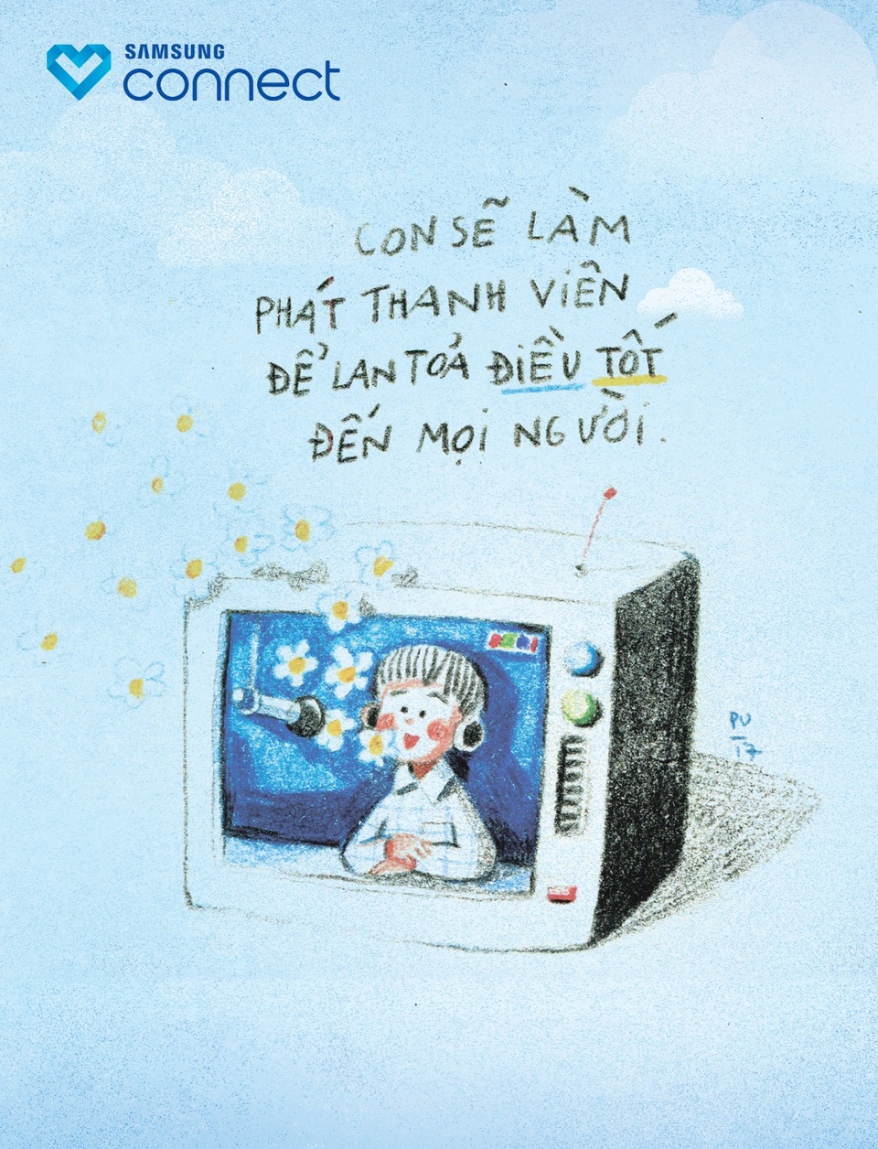 Nét vẽ kể những câu chuyện về ước mơ của trẻ nhỏ - 7 Mỗi ngày, em đều tập dẫn chương trình cho ba mẹ coi. Em có một ước mơ rất dễ thương là lớn lên “sẽ làm phát thanh viên để lan tỏa những điều tốt đẹp đến mọi người”.