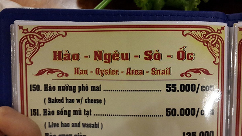Những menu đồ ăn khiến thực khách cười… "đứt ruột" - 3 Hay menu đồ hải sản theo phong cách Việt - Anh phối kết hợp.