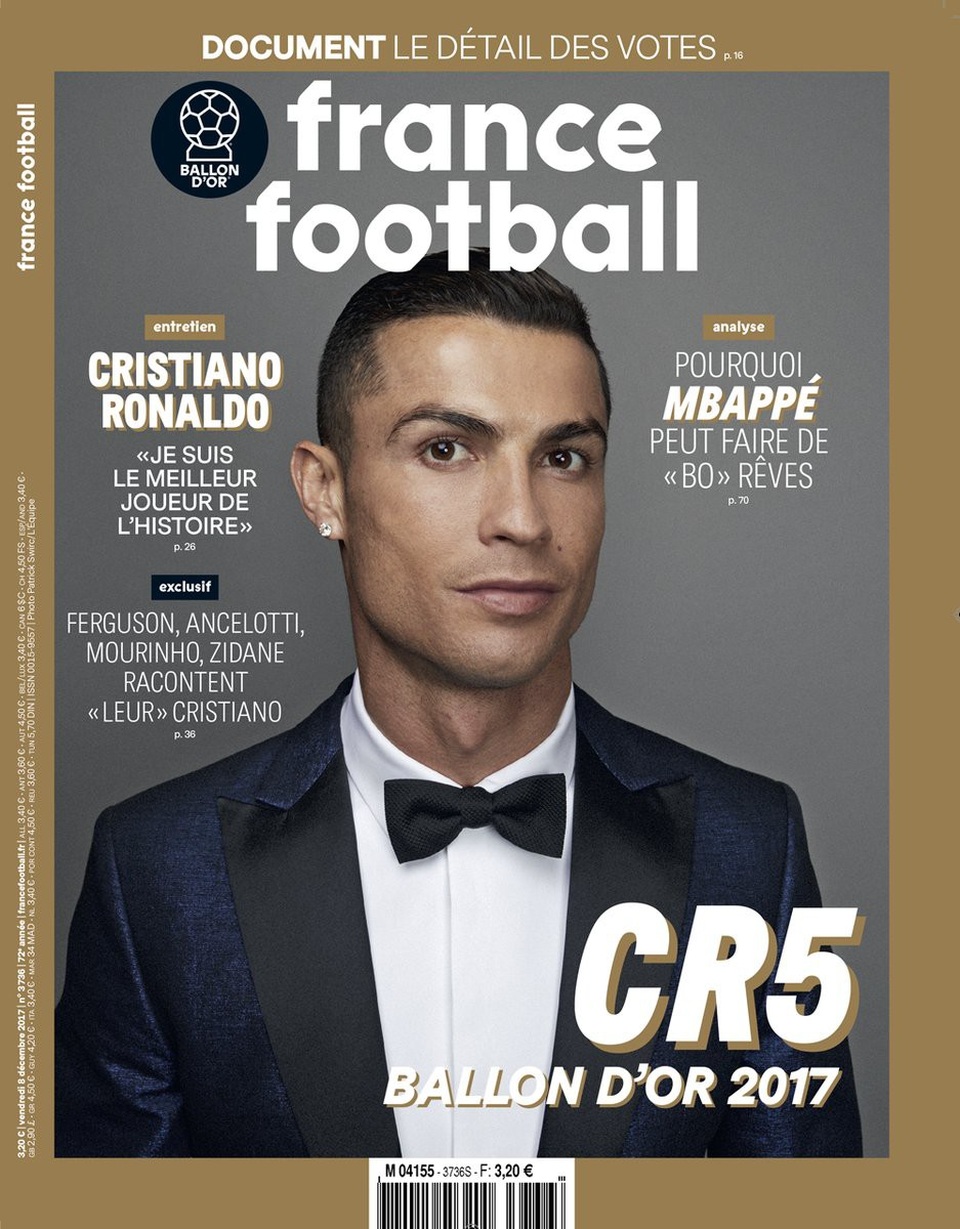 C.Ronaldo: “Tôi là cầu thủ xuất sắc nhất lịch sử bóng đá” - 1 C.Ronaldo xuất hiện trên trang bìa ấn bản đặc biệt của tạp chí France Football