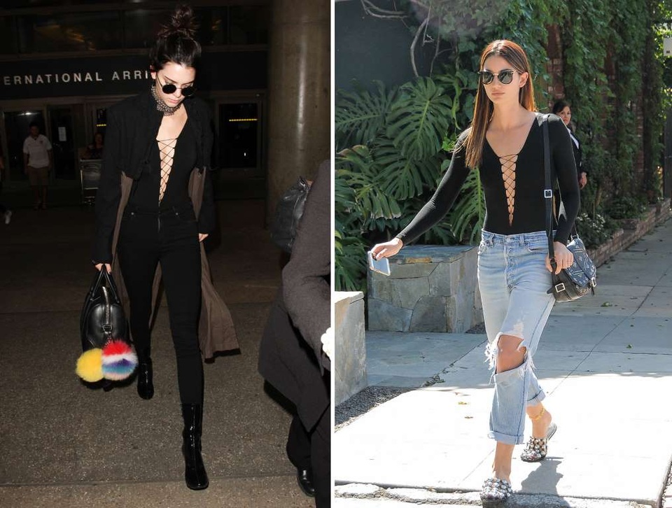 Khi sao Hollywood bị phát hiện mặc chung quần áo - 17
Cùng diện áo lưới gợi cảm, Kendall Jenner (trái) và Lily Aldridge mang phong cách khác nhau khi kết hợp quần với quần legging và jeans rách ống rộng thùng thình.