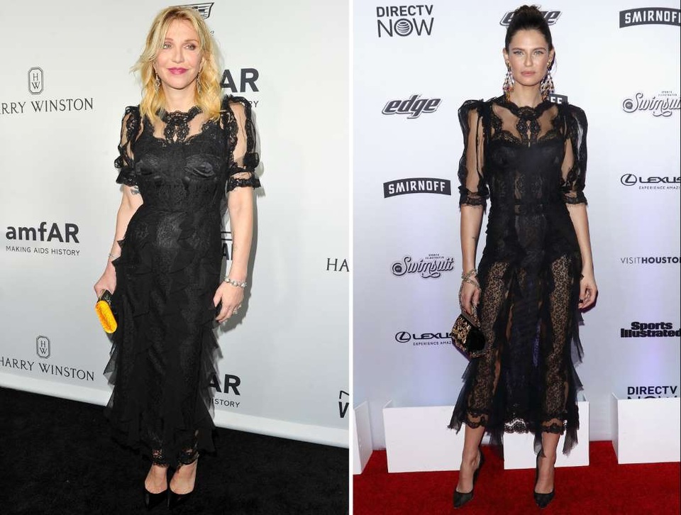 Khi sao Hollywood bị phát hiện mặc chung quần áo - 3
Courtney Love (trái) tham dự tiệc tại Los Angeles vào tháng 10/2016 và siêu mẫu Bianca Balti diện sự kiện do tạp chí áo tắm Sports Illustrated năm 2017 vào tháng 2/2017 ở New York.