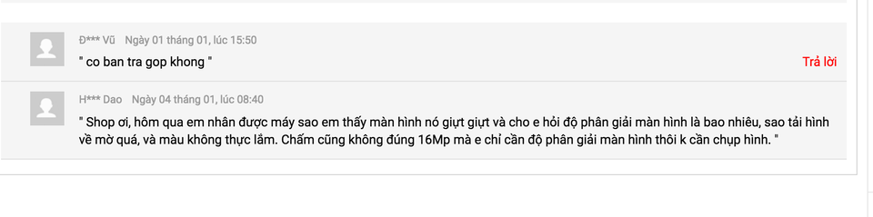 Phản ánh của người mua về sản phẩm