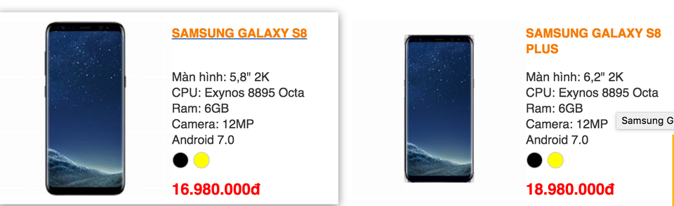Samsung Galaxy S8 xách tay bất ngờ bán sớm ở VN, giá 16,9 triệu đồng - 2 Giá Galaxy S8 và S8 Plus đang bán ở VN