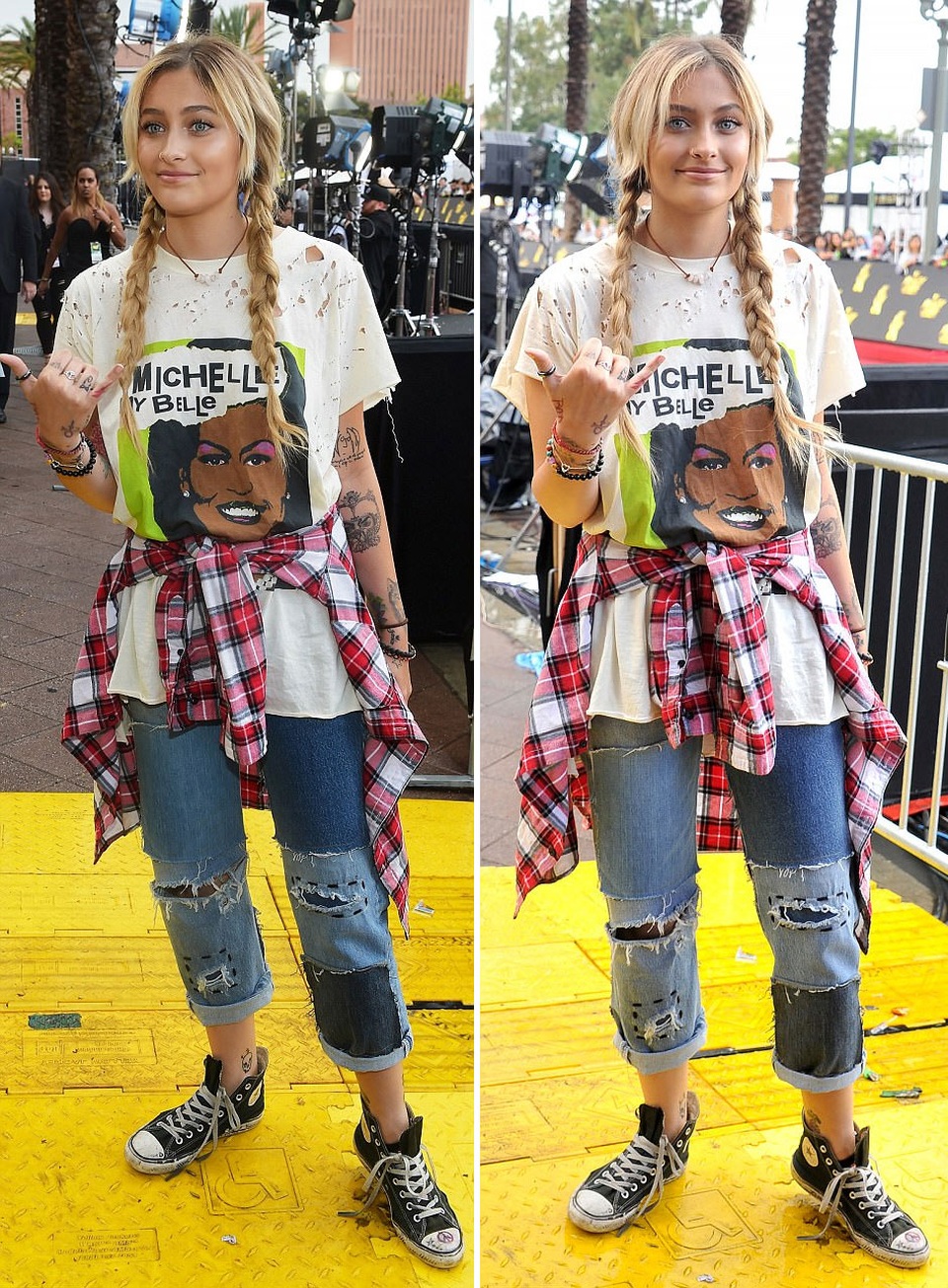 Nghẹt thở với váy áo của mỹ nhân tại lễ trao giải MTV điện ảnh 2017 - 9
Paris Jackson - con gái của Michael Jackson trông rất giản dị và đời thường với áo phông và quần jeans rách.