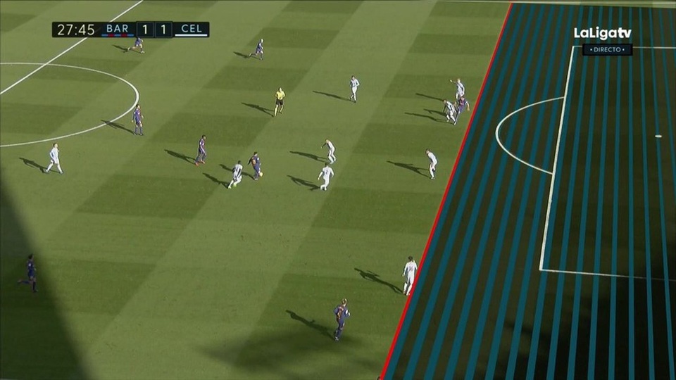 Barcelona lại bị “cướp” bàn thắng trước Celta Vigo? - 1 Suarez vẫn đứng trước cầu thủ cuối cùng của Celta Vigo trong tình huống bị bắt việt vị