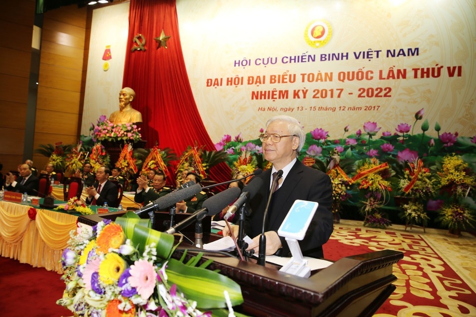 Đại hội đại biểu toàn quốc lần thứ VI Hội Cựu chiến binh Việt Nam khai mạc phiên chính thức - 2
Tổng Bí thư Nguyễn Phú Trọng dự và phát biểu chỉ đạo tại Đại hội.