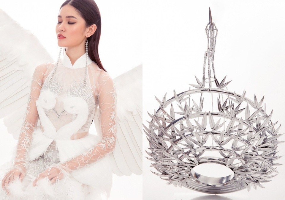 Bị chỉ trích phần thi trang phục dân tộc tại Miss International, phía Thùy Dung phân trần - 3 Theo Đỗ Vân Trí, anh đã phải bỏ rất nhiều thời gian và công sức cho chiếc mấn mang hình ảnh chim cò đang ấp trứng và thậm chí còn phải làm lại tới 2 lần để mấn giảm bớt sức nặng từ 5 kg xuống 2 kg.