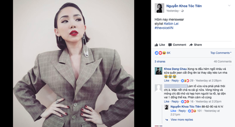 Hình ảnh Tóc Tiên trong bộ cánh rộng thùng thình, vai to thô kệch được chia sẻ kèm theo sự kinh ngạc của nhiều người và biến Tóc Tiên thành một thảm họa thời trang.