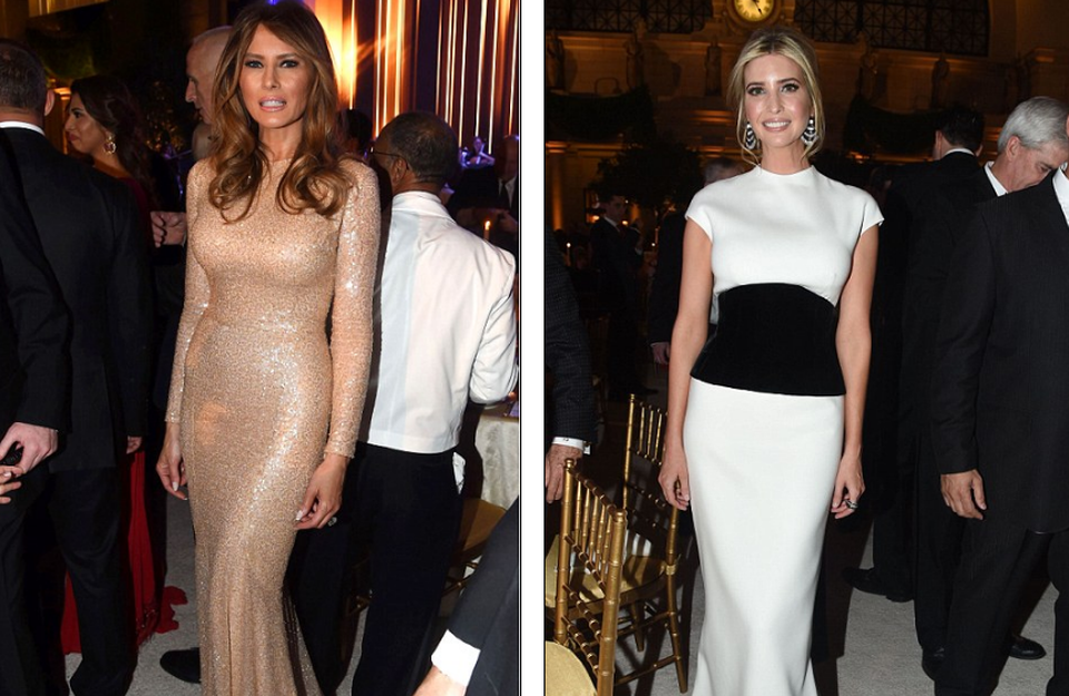 
Ivanka, con gái lớn của Tổng thống đắc cử Trump cũng có mặt tại bữa tiệc với chiếc đầm hai tông màu đen, trắng. (Ảnh: Dailymail)
