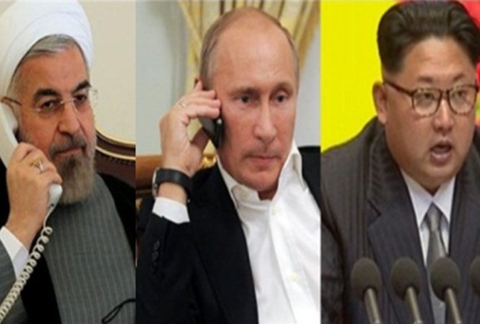 
Từ trái sang: Tổng thống Iran Hassan Rouhani, Tổng thống Nga Vladimir Putin và Chủ tịch Triều Tiên Kim Jong-un.
