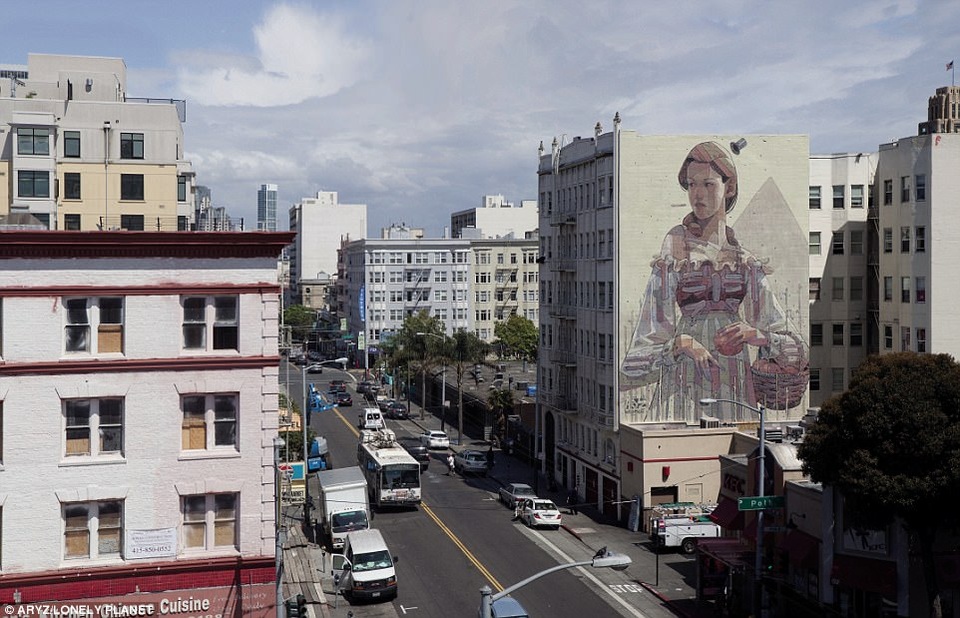 Kể từ những năm 85 của thế kỷ trước, thành phố San Francisco bắt đầu mang phong cách đường phố ấn tượng. Trong hình là tác phẩm của Aryz xuất hiện trên phố Eddy.