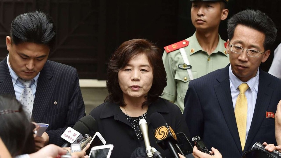 Bà Choe Son Hui trả lời phỏng vấn báo chí tại Bắc Kinh, Trung Quốc năm 2016 (Ảnh: Kyodo)