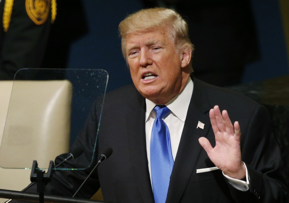 Tổng thống Trump dọa phá hủy hoàn toàn Triều Tiên - 1 Tổng thống Trump phát biểu tại Liên Hợp Quốc ngày 19/9 (Ảnh: Reuters)