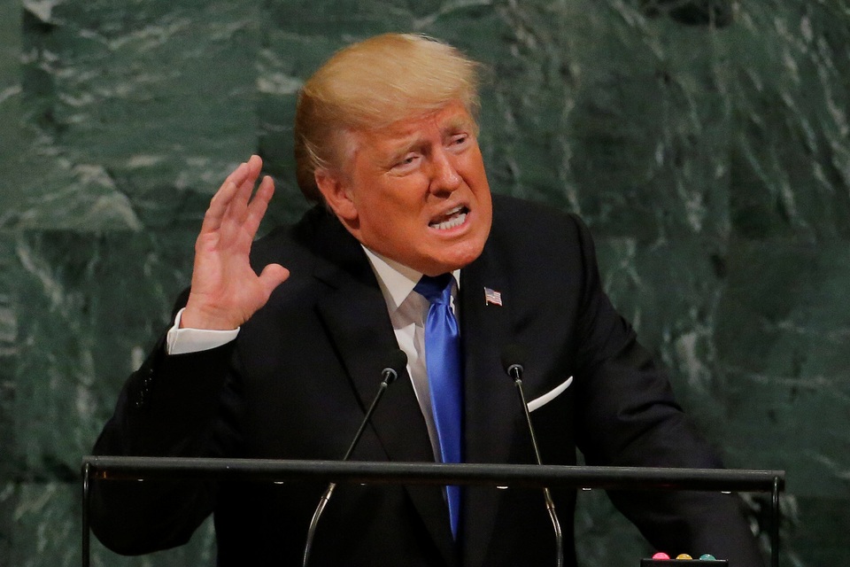 Tổng thống Trump: Triều Tiên sẽ không cầm cự được lâu - 1 Tổng thống Donald Trump phát biểu tại Liên Hợp Quốc ngày 19/9 (Ảnh: Reuters)