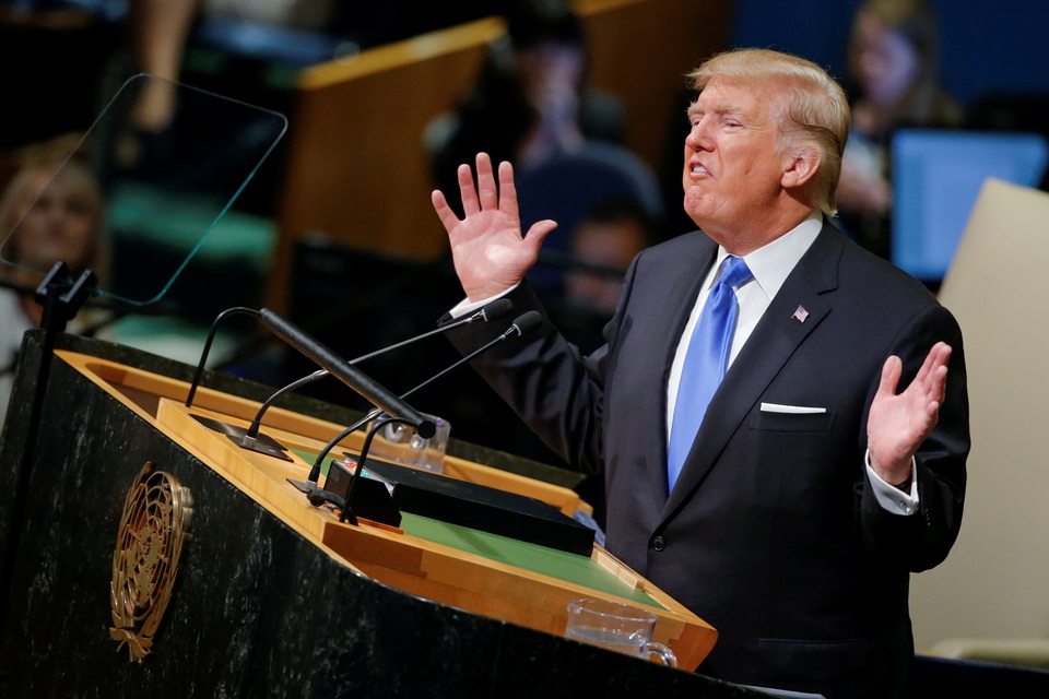 Tổng thống Trump dọa tăng trừng phạt Triều Tiên - 1 Tổng thống Trump phát biểu tại Liên Hợp Quốc ngày 19/9 (Ảnh: Reuters)
