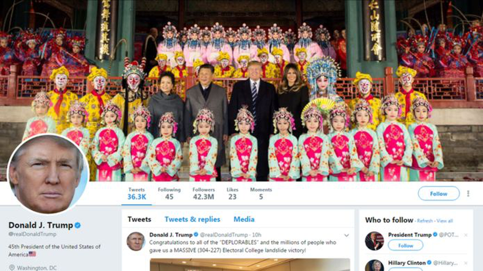 Tổng thống Trump vượt “tường lửa” của Trung Quốc như thế nào? - 2 Tổng thống Trump đăng ảnh chụp cùng Chủ tịch Trung Quốc tại Tử Cấm Thành lên Twitter (Ảnh: Twitter Donald Trump)