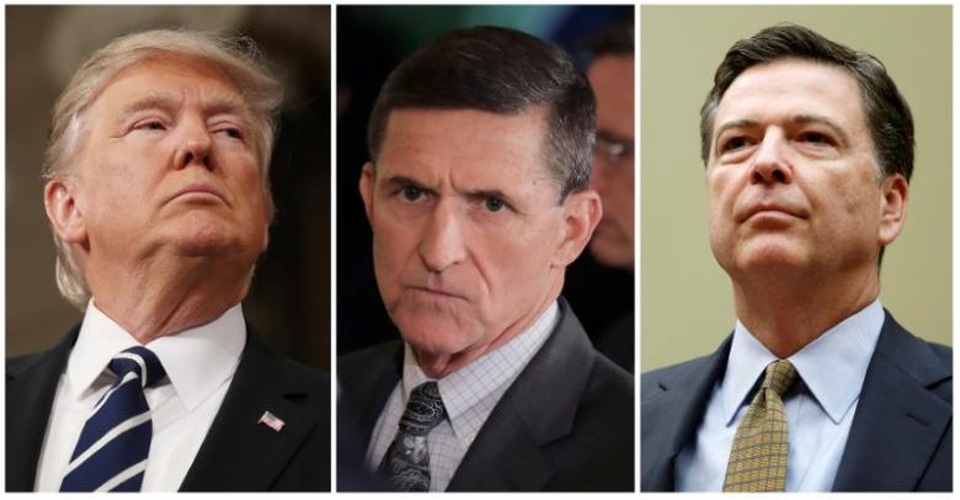 Ông Trump từng đề nghị giám đốc FBI ngừng điều tra mối liên hệ với Nga - 1
Tổng thống Mỹ Donald Trump (trái), cựu Cố vấn an ninh quốc gia Michael Flynn (giữa) và cựu Giám đốc FBI James Comey. (Ảnh: Reuters)