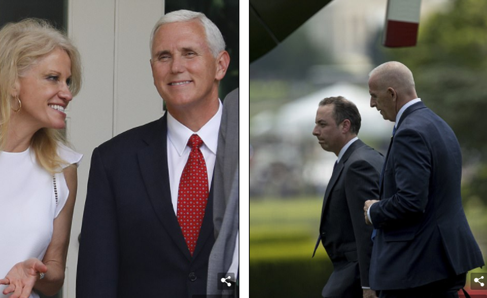 Chuyến “xuất ngoại” đầu tiên của Tổng thống Trump qua ảnh - 4
Chánh văn phòng Nhà Trắng Reince Priebus (ảnh phải) cũng đi cùng trong chuyến công du. Trong khi đó, Phó Tổng thống Mike Pence và cố vấn cấp cao Kellyanne Conway ở lại để đảm nhận công việc trong thời gian Tổng thống vắng mặt. (Ảnh: Dailymail)