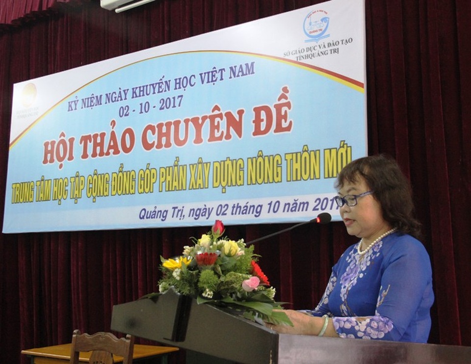 Quảng Trị: Trung tâm học tập cộng đồng - thiết chế giáo dục hướng đến mọi người dân - 4
Bà Nguyễn Thị Hồng Vân - Chủ tịch Hội khuyến học tỉnh Quảng Trị nhấn mạnh vai trò của TTHTCĐ trong xây dựng XHHT và nông thôn mới.