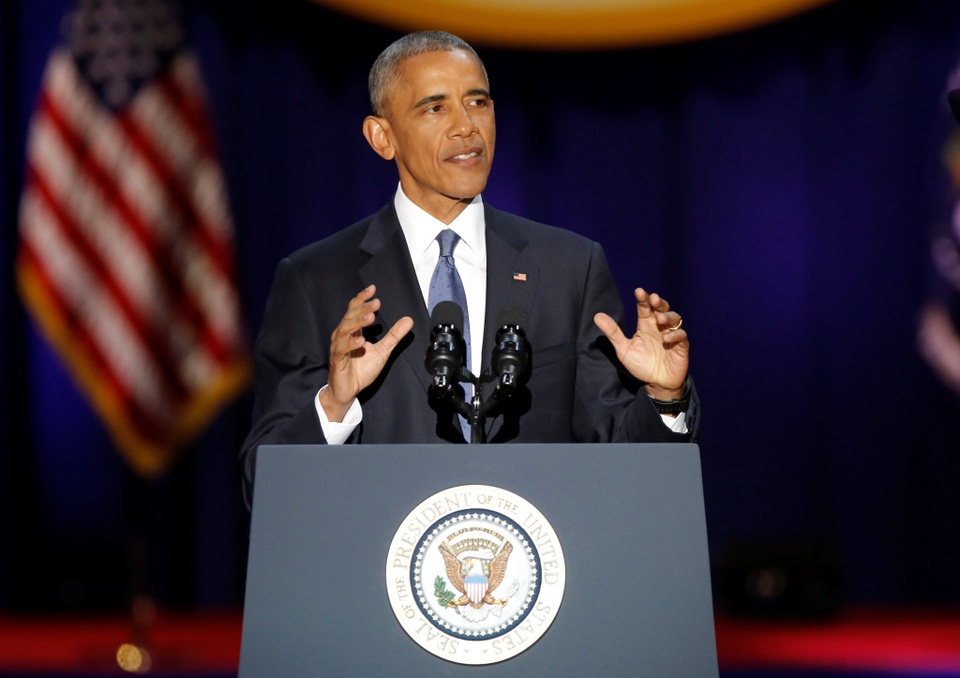 Toàn văn bài phát biểu chia tay xúc động của ông Obama - 1
Tổng thống Obama phát biểu tại Chicago tối ngày 10/1 (Ảnh: Reuters)
