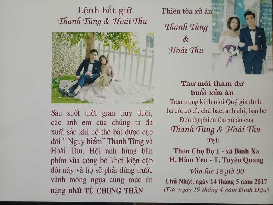 Thiệp mời cưới “lệnh bắt giữ” lạ lẫm của cặp đôi Tuyên Quang - 1 Thiệp mời cưới với nội dung mới lạ của cặp đôi Tuyên Quang
