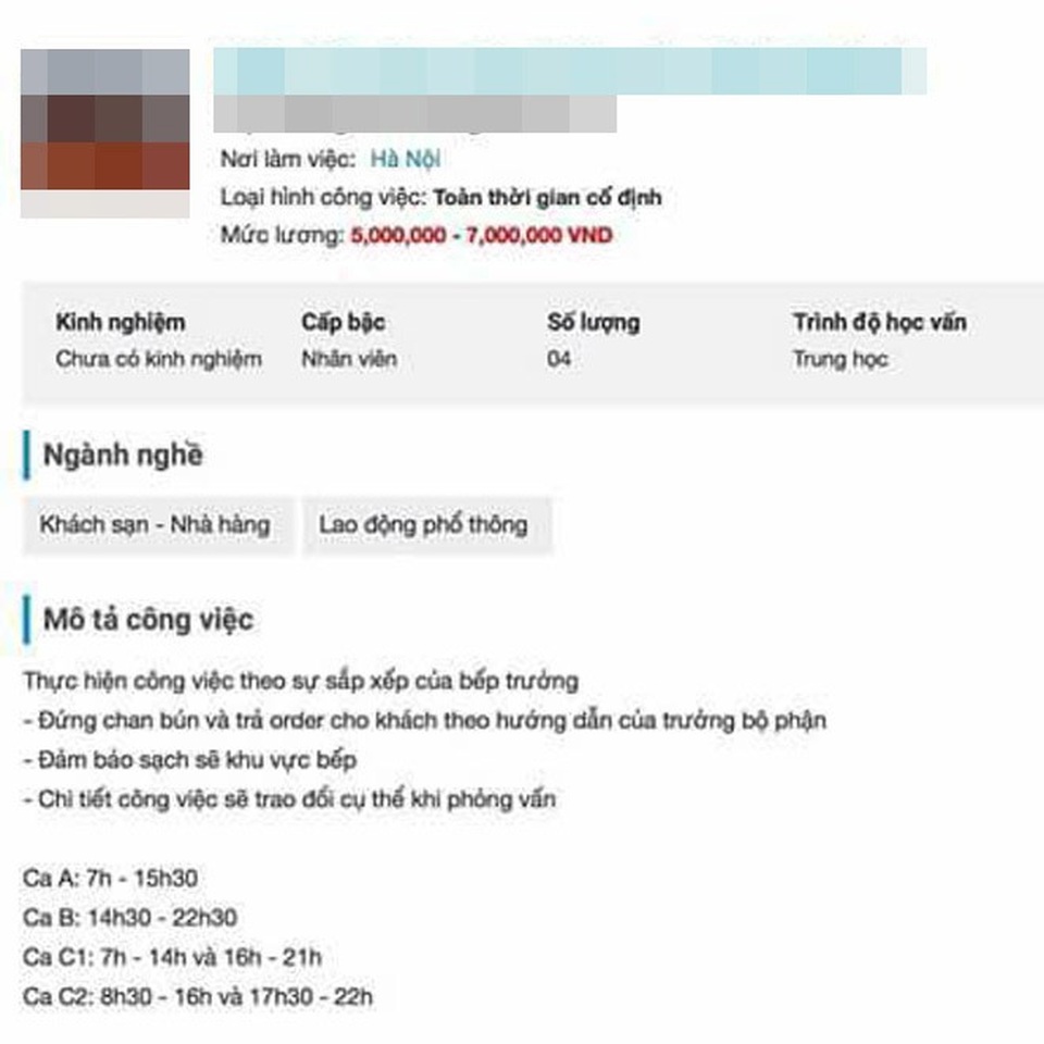 Sự thật mức lương 5 đến 7 triệu đồng/tháng cho nhân viên chan bún - 1 
Thông tin tuyển dụng gây xôn xao mạng xã hội những ngày qua