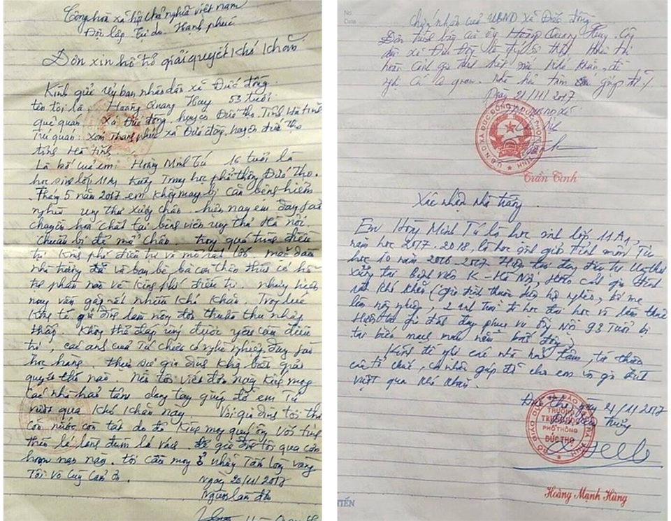 Xót thương chàng trai học sinh giỏi cấp tỉnh gặp bệnh hiểm nghèo - 11 Đơn cầu cứu sự giúp đỡ của các tấm lòng hảo tâm gia đình chị Tý, chính quyền và trường cấp 3 xã Đức Đồng, huyện Đức Thọ gửi báo điện tử Dân trí.