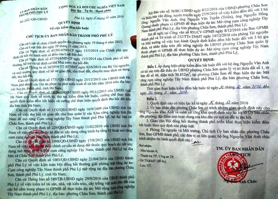“Treo” tiền đền bù của dân, 6 năm sau ra văn bản kiểm đếm lại! - 2 Quyết định số 3320/QĐ-UBND, của UBND thành phố về việc quyết định kiểm đếm bắt buộc tài sản