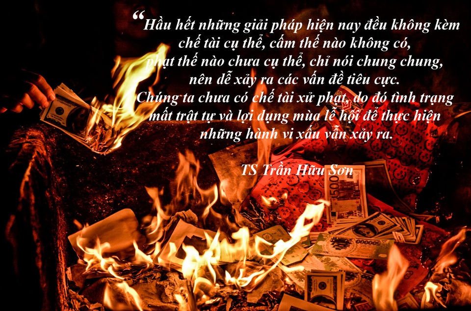 “Nóng” văn hóa ăn mặc nơi đền chùa và văn hóa ứng xử nơi lễ hội - 6 “Lễ hội không có tội, mà do một bộ phận con người làm hỏng nó…” - TS Trần Hữu Sơn nhận định, người dân bây giờ đi lễ hầu hết theo xu thế thị trường là chủ yếu, họ đi cầu những gì có lợi cho mình, cầu cho mình là chính chứ không nhiều người hiểu rõ được bản chất thực sự của lễ hội là gì. Về mặt cơ quan quản lý cũng chưa thống nhất được quy định, có giải pháp nhưng lại chưa mang tính hiệu quả cao.