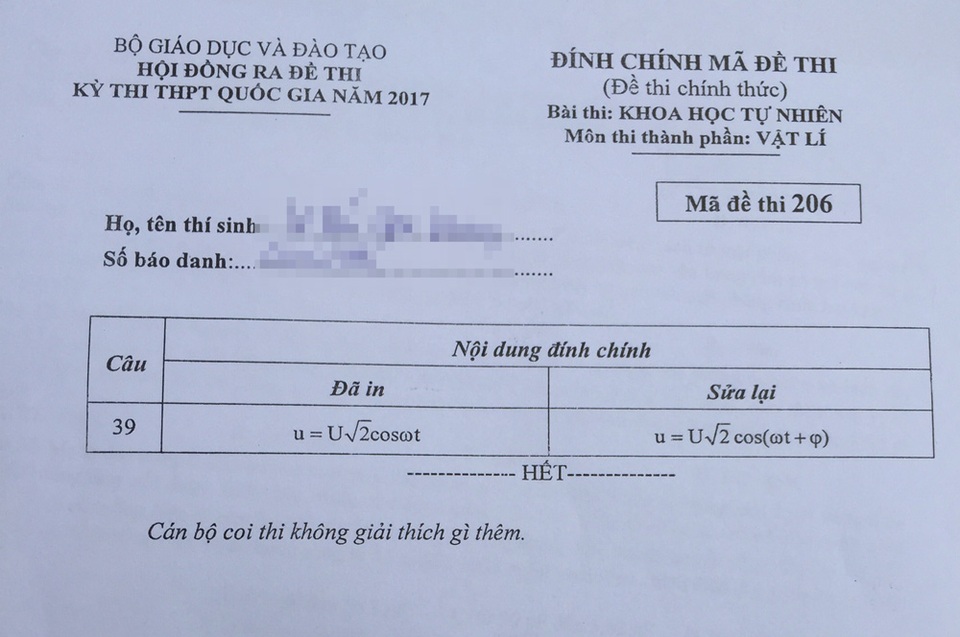 Đề thi Vật lý THPTQG 2017: Không có câu hỏi "bẫy" học sinh - 5 Đề thi Vật lý THPTQG 2017: Không có câu hỏi "bẫy" học sinh - 5