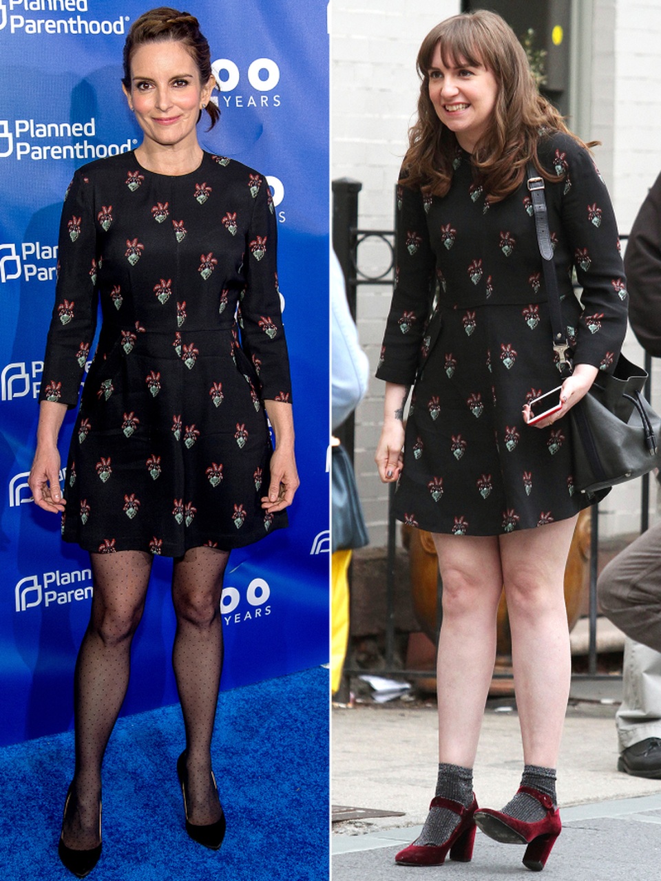 Khi người đẹp “đụng hàng” - 9
Tina Fey và Lena Dunham đều rất nữ tính trong chiếc váy Terry