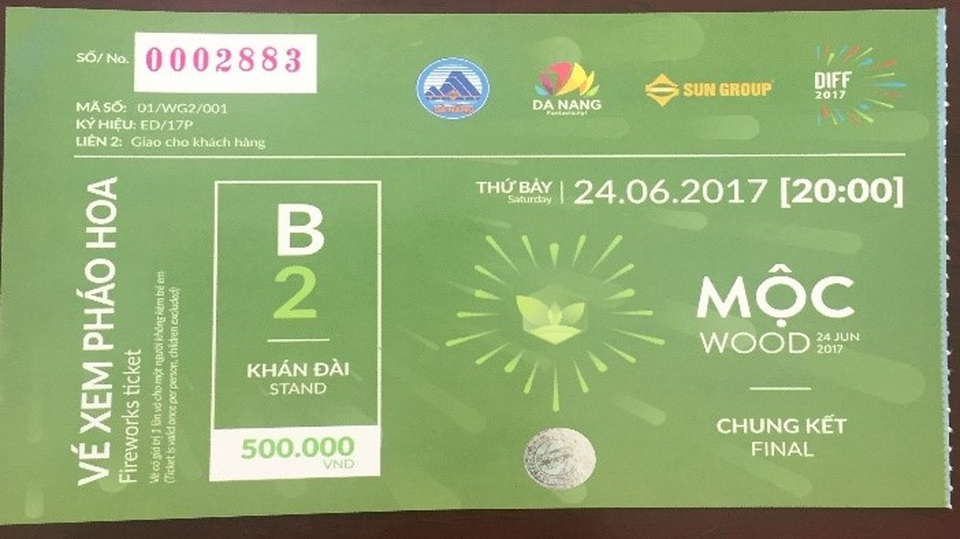 Đà Nẵng cảnh báo vé xem pháo hoa giả - 1 Vé xem pháo hoa thật