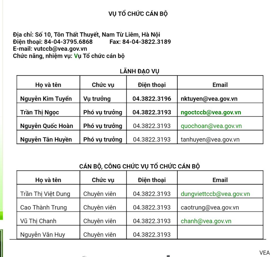 Bộ máy cồng kềnh của Tổng cục Môi trường - 4 Vụ Tổ chức cán bộ của Tổng cục Môi trường có 8 người gồm 4 lãnh đạo và 4 chuyên viên.