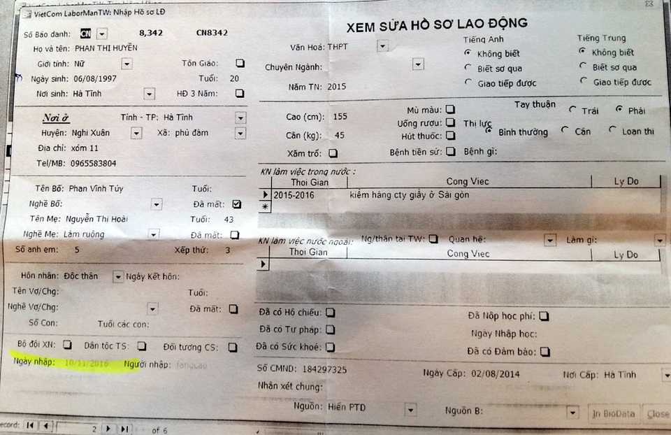 
Bản trích lục thông tin lao động Phan Thi Huyền đăng ký tại Công ty Thuận Thảo
