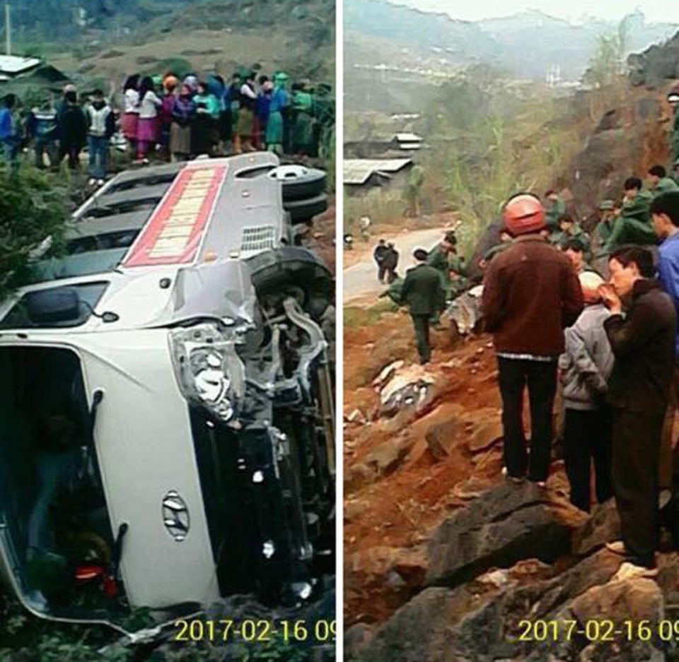 Xe chở tân binh gặp nạn, lật nghiêng ra đường - 1 Hiện trường vụ tai nạn (Ảnh: Ngô Xuân Hiếu)