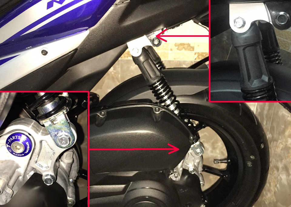 Yamaha NVX vừa ra mắt đã bị lỗi hệ thống giảm xóc? - 7
Một phương pháp cải tiến hệ thống giảm xóc sau với bốn miếng nhôm tại đầu để thay đổi góc độ giảm xóc.