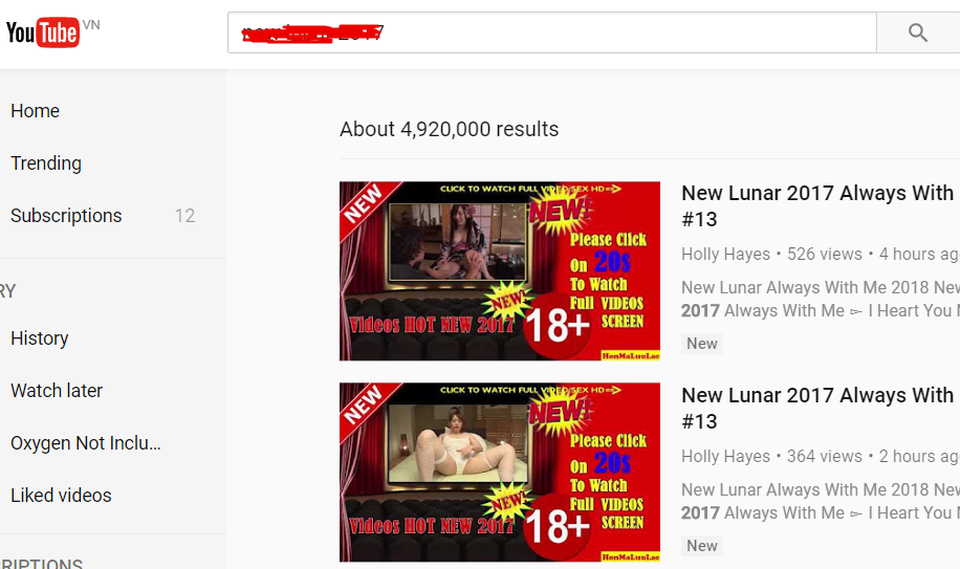 Nội dung đồi trụy, 18+ tràn lan trên website YouTube Việt Nam - 2 Hàng loạt nội dung 18+ được chia sẻ trên YouTube với từ khóa dễ tìm kiếm.