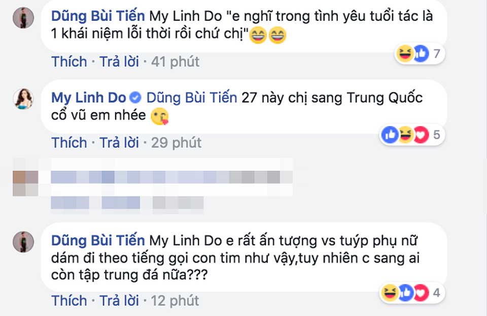 Loạt người đẹp, hot girl "tranh thủ" thể hiện cảm xúc với thủ môn Bùi Tiến Dũng - 5 Bình luận qua lại của Tiến Dũng với Hoa hậu Đỗ Mỹ Linh.