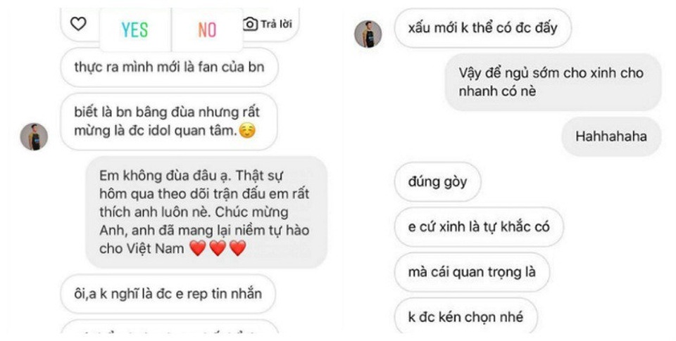 Loạt người đẹp, hot girl "tranh thủ" thể hiện cảm xúc với thủ môn Bùi Tiến Dũng - 4 Cuộc trò chuyện qua tin nhắn với Tiến Dũng được Angela Phương Trinh tiết lộ.