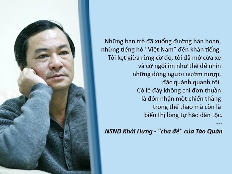 Sức nóng của U23 Việt Nam bao trùm đời sống văn hóa - 5 Xem thêm: “Cha đẻ” của Táo Quân “đứng tim” trước các cú sút của U23 Việt Nam
“Chết cười” với màn dự đoán tỉ số chung kết AFC của bố con Xuân Bắc
Dàn Táo quân ăn mừng như thế nào nếu U23 Việt Nam vô địch?
Ê-kíp Táo quân nghỉ tập để cổ vũ U23 Việt Nam