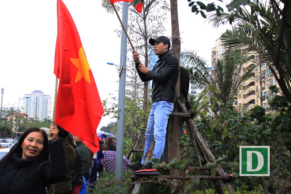 Người dân trèo lên cây, nhảy ra giữa đường... chào đón U23 Việt Nam trở về - 7 Trèo lên cây để vẫy cờ.