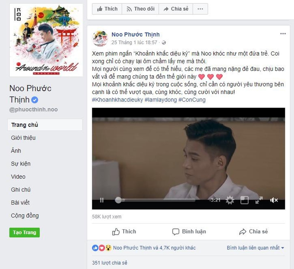 Hàng loạt sao Việt lay động khi xem clip “Khoảnh Khắc Diệu Kỳ” - 3 “Mjh da bat khoc khi xem doan phim wa hay va tuyet voi .mog rang nhug nguoi chog deu co the cug vo mjh trai wa nhug lan dau don nhu vay.du hok lam dc j nhug su xuat hien va vai cu chi cug du dong luc de ng vo co the co gan vuot wa tat ca” – Facebook Nana