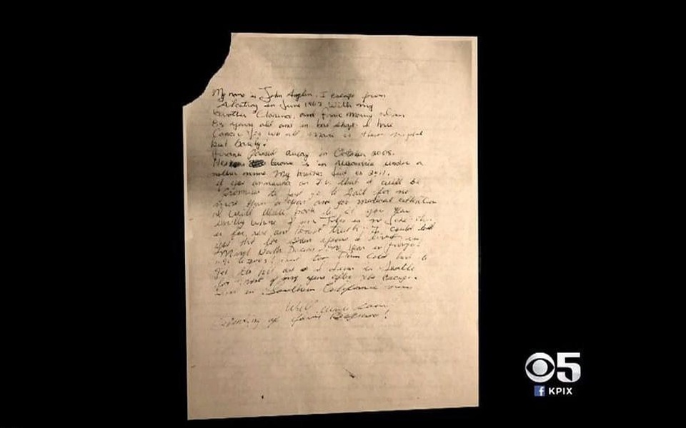 Bức thư được cho là do John Anglin viết (Ảnh: KPIX)