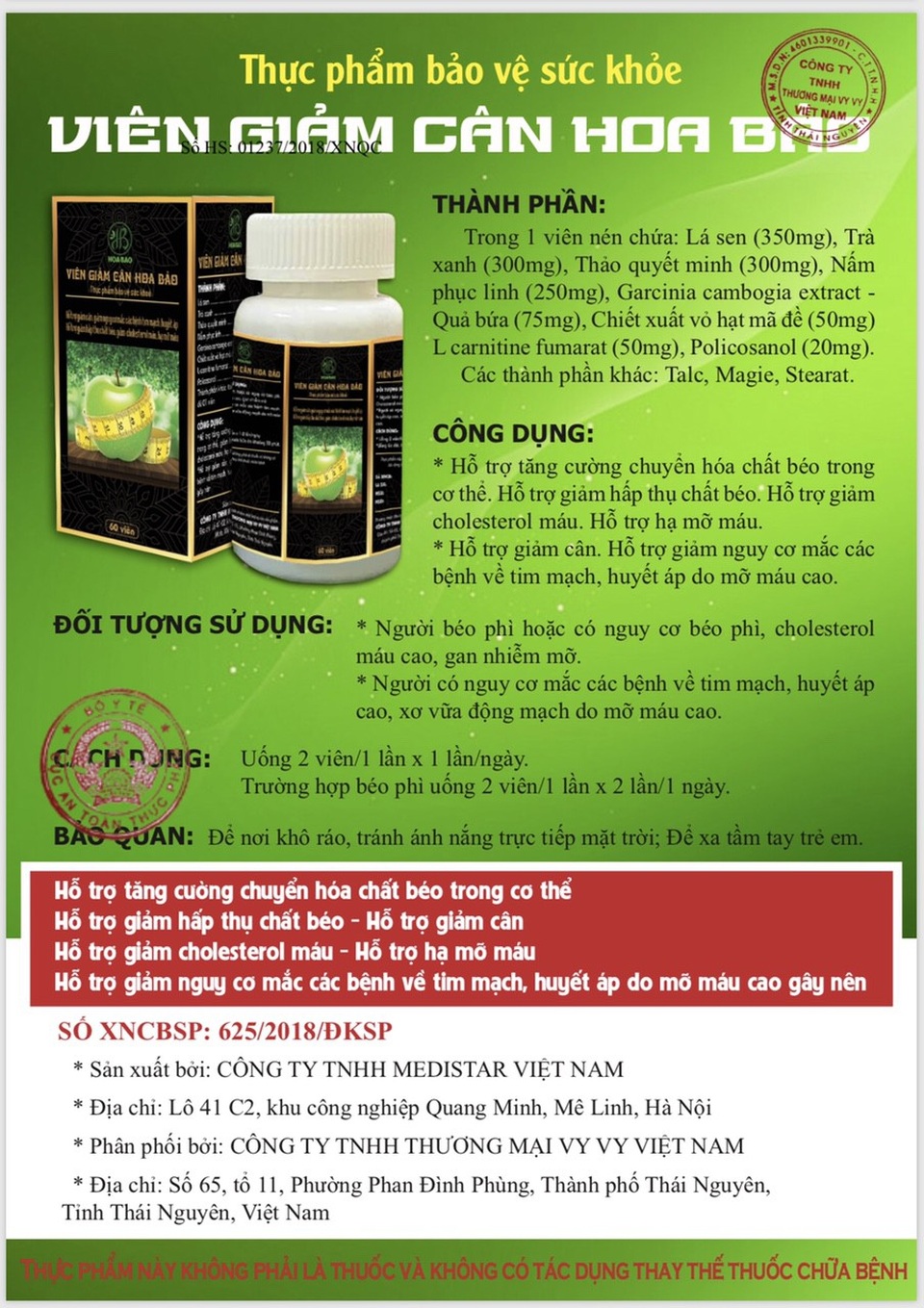 TPBVSK Viên giảm cân Hoa Bảo –Thân khỏe, tâm an