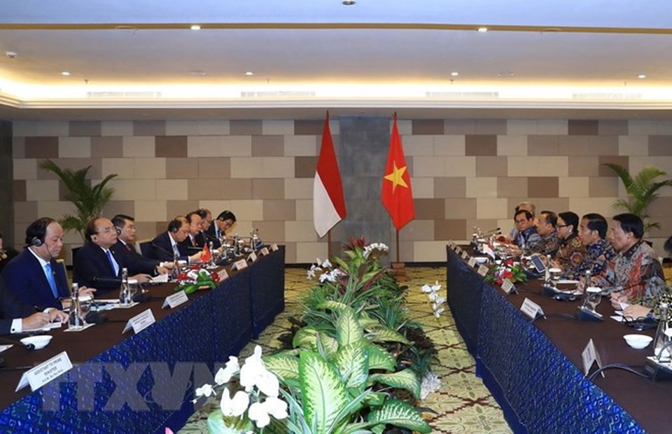 Việt Nam - Indonesia sẽ thiết lập đường dây nóng về các vấn đề trên biển - 2 Lãnh đạo Việt Nam và Indonesia hội đàm (ảnh: TTXVN)
