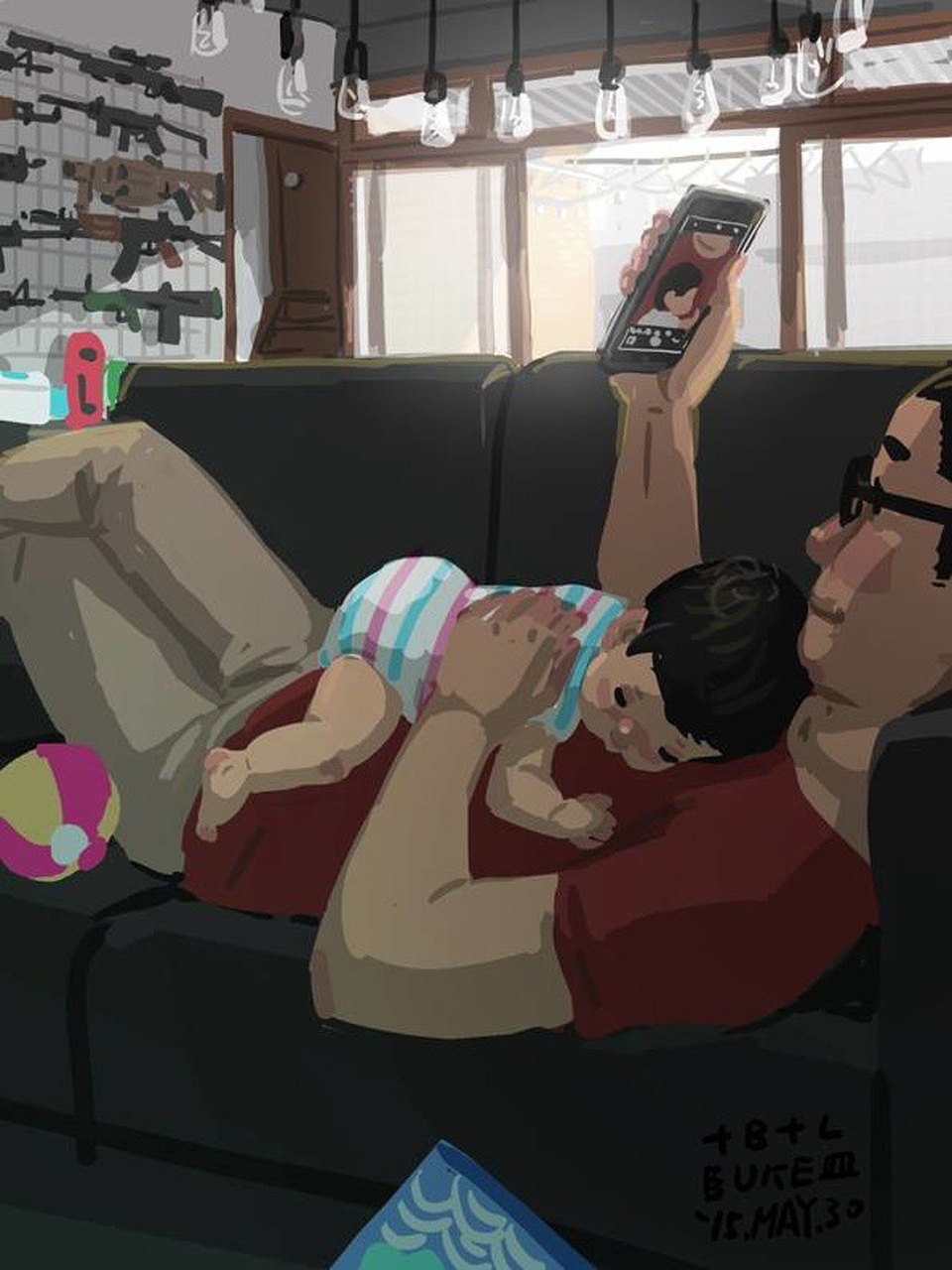 Chụp lại khoảnh khắc con nằm ngủ trên người mình