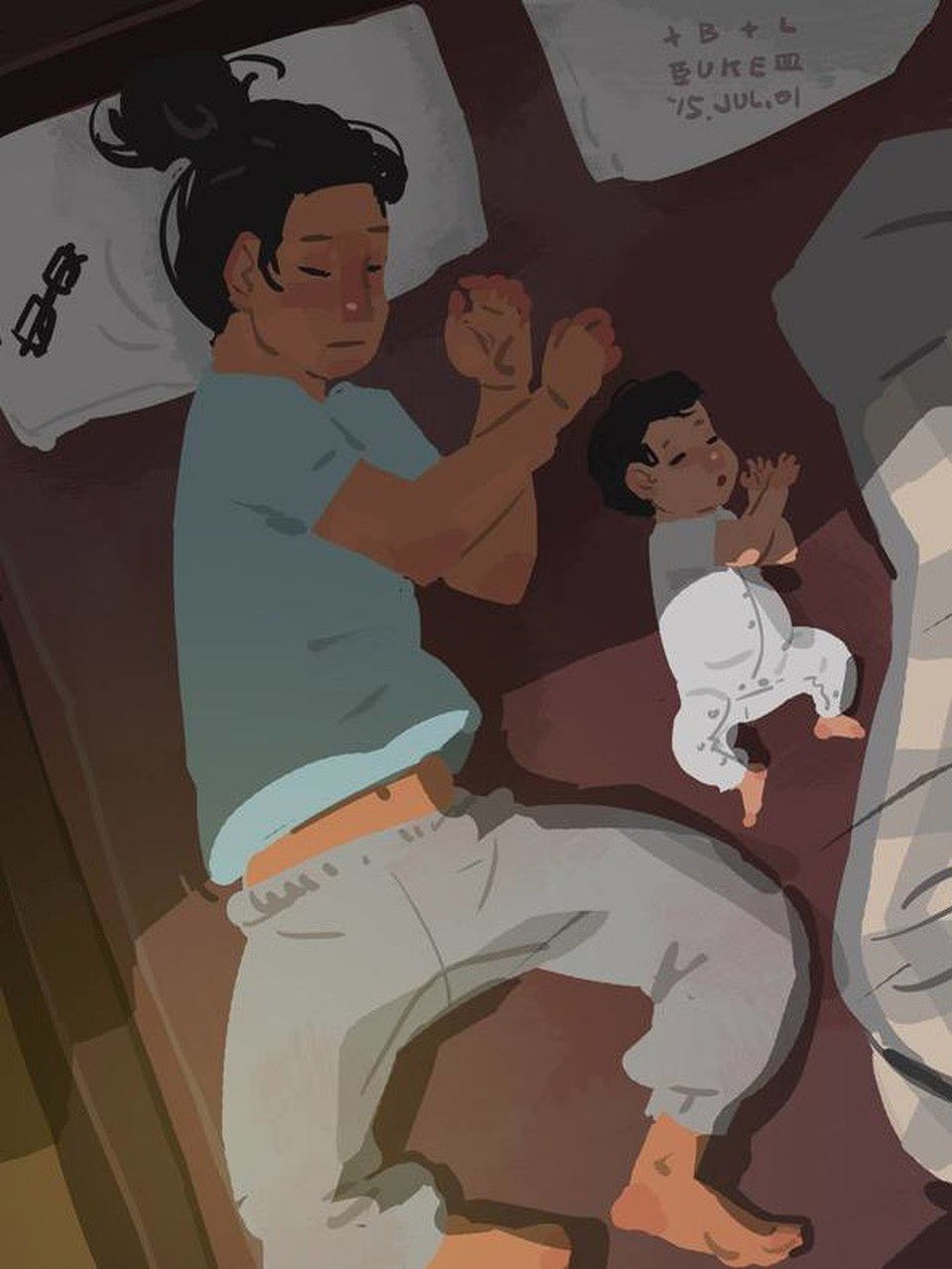 Cha và con với những kiểu ngủ giống nhau