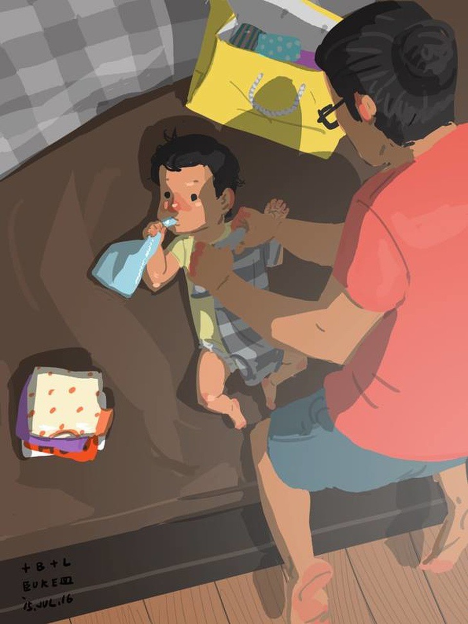 Thử những bộ áo quần mới xem có vừa với con hay không